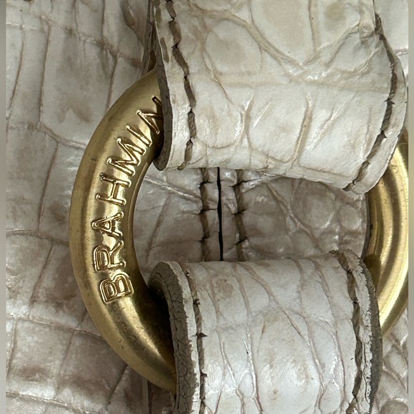 Brahmin Cream Croc Embossed Satchel Tote Purse - Picture 5 of 16